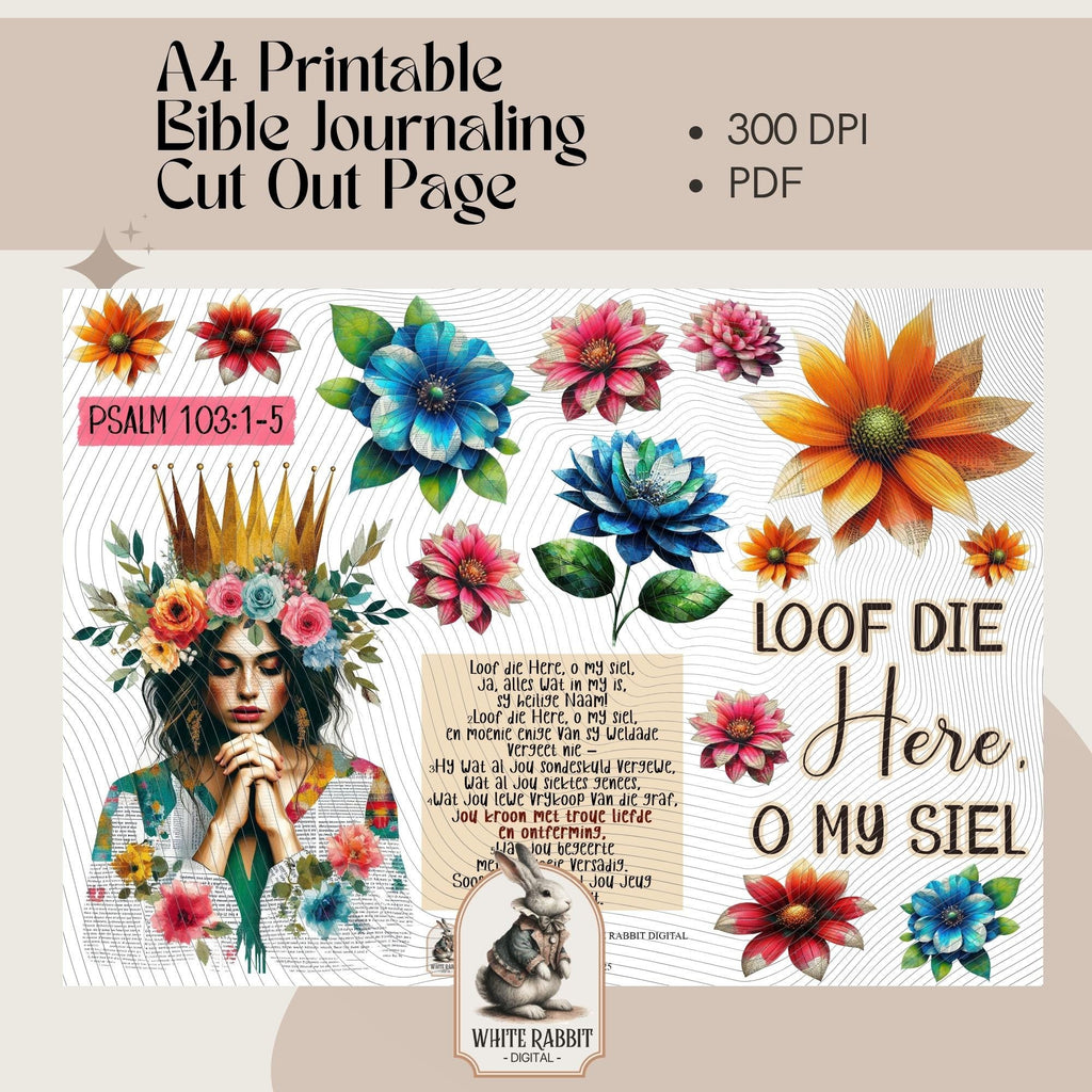 Afrikaans Christian Art Journaling Page | Psalm 103:1-5 (Digital Download)
