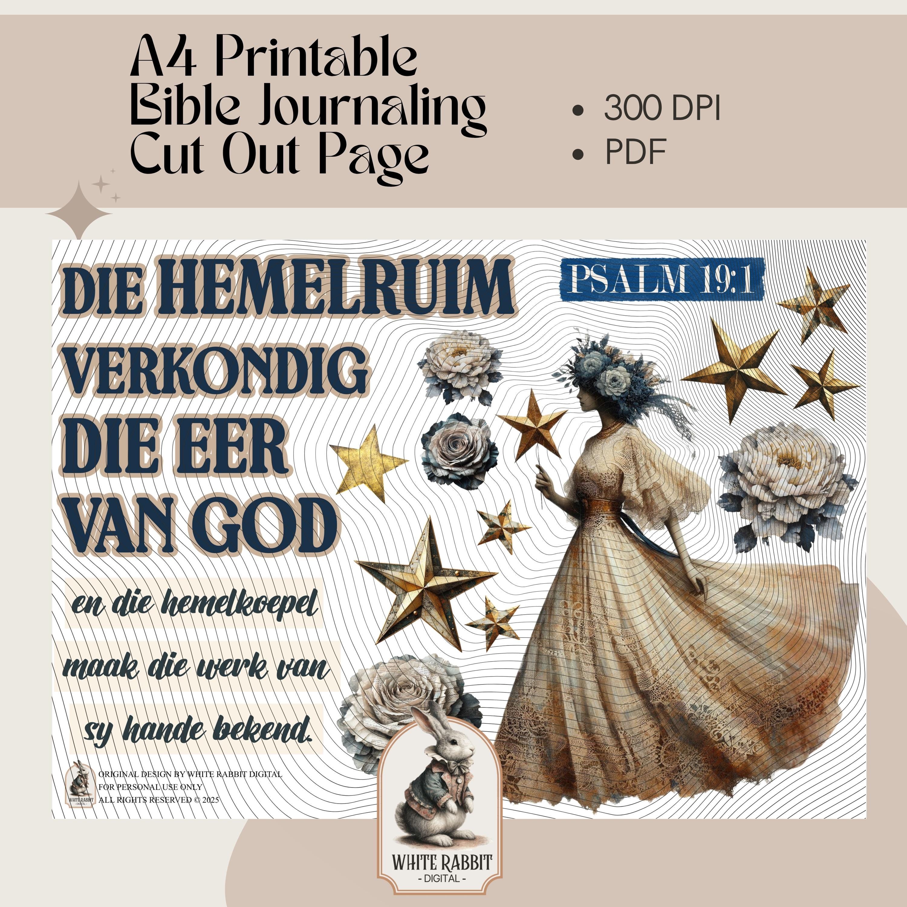 Afrikaans Bible Journal Page | Golden Stars, Psalm 19:1 (PDF)