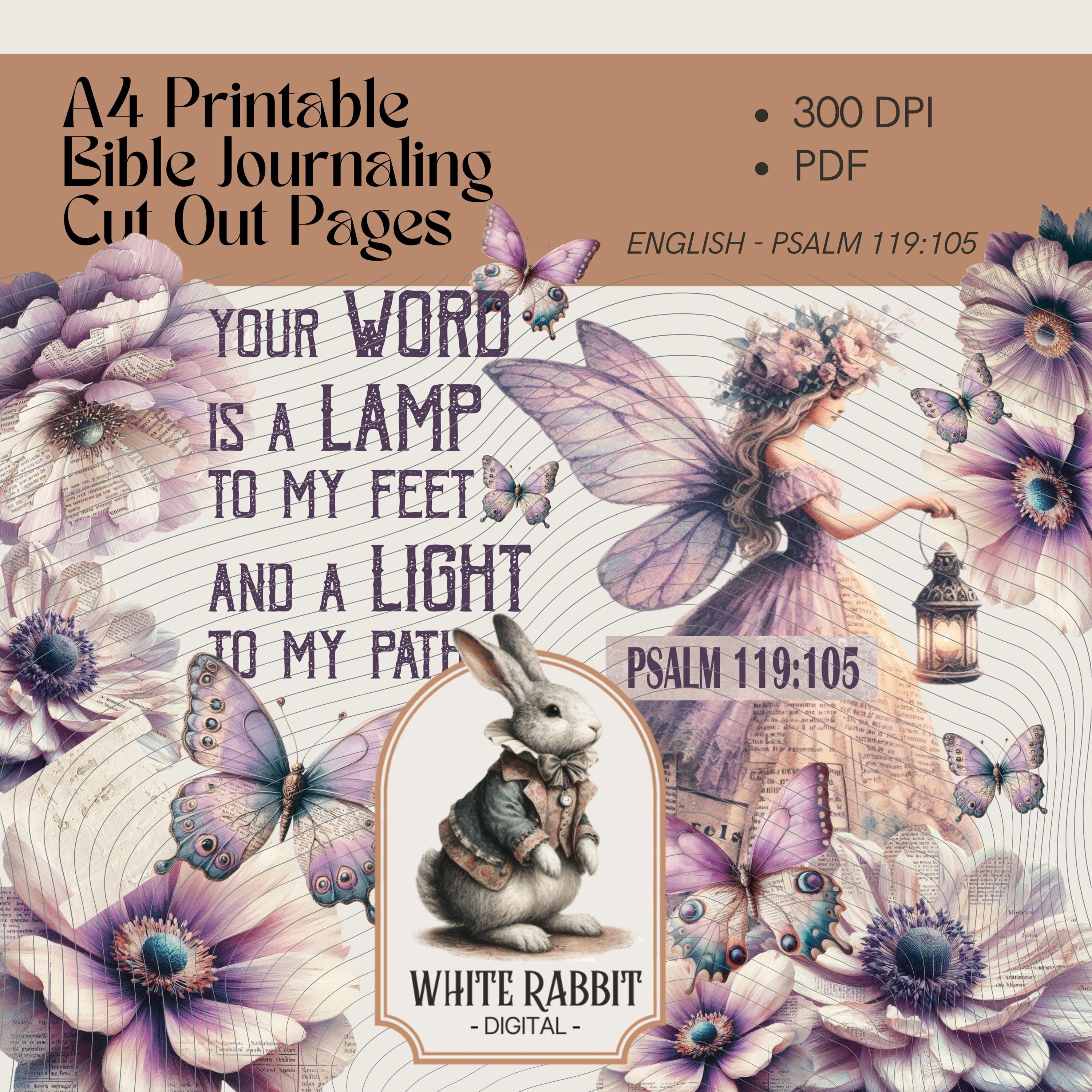 Vintage Purple Bible Journal Double Page | Light to my Path, Psalm 119:105 (PDF)