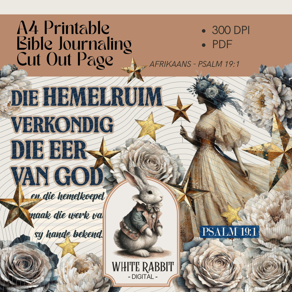 Afrikaans Bible Journal Page | Golden Stars, Psalm 19:1 (PDF)