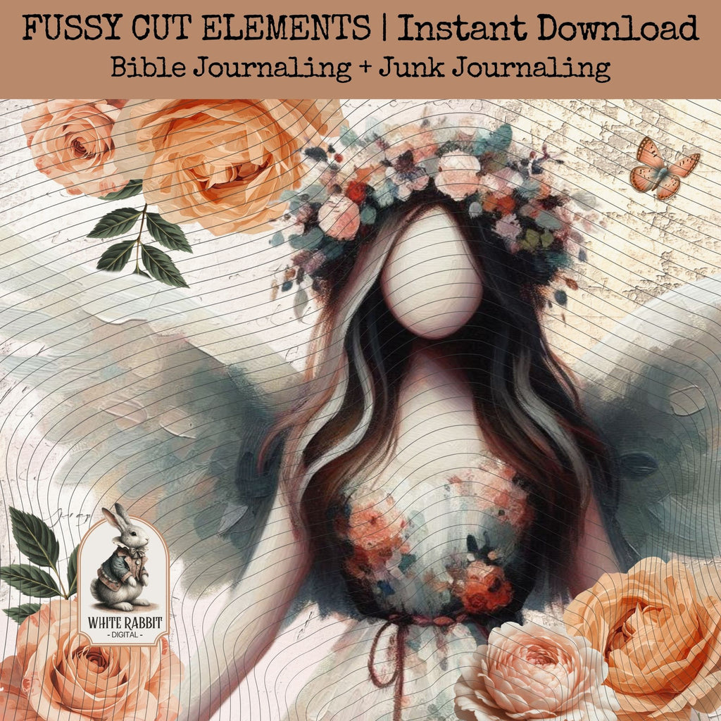 Clip Art for Bible Journaling | Mixed Media & Junk Journaling | Roses Faceless Angel | Instant Download Download