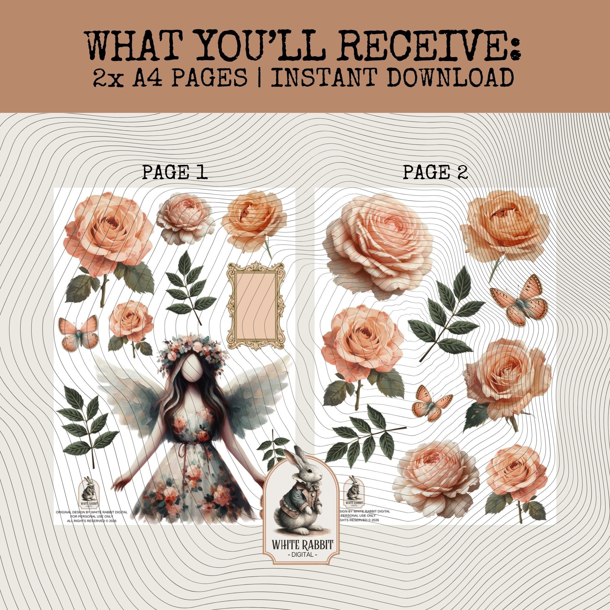 Clip Art for Bible Journaling | Mixed Media & Junk Journaling | Roses Faceless Angel | Instant Download Download
