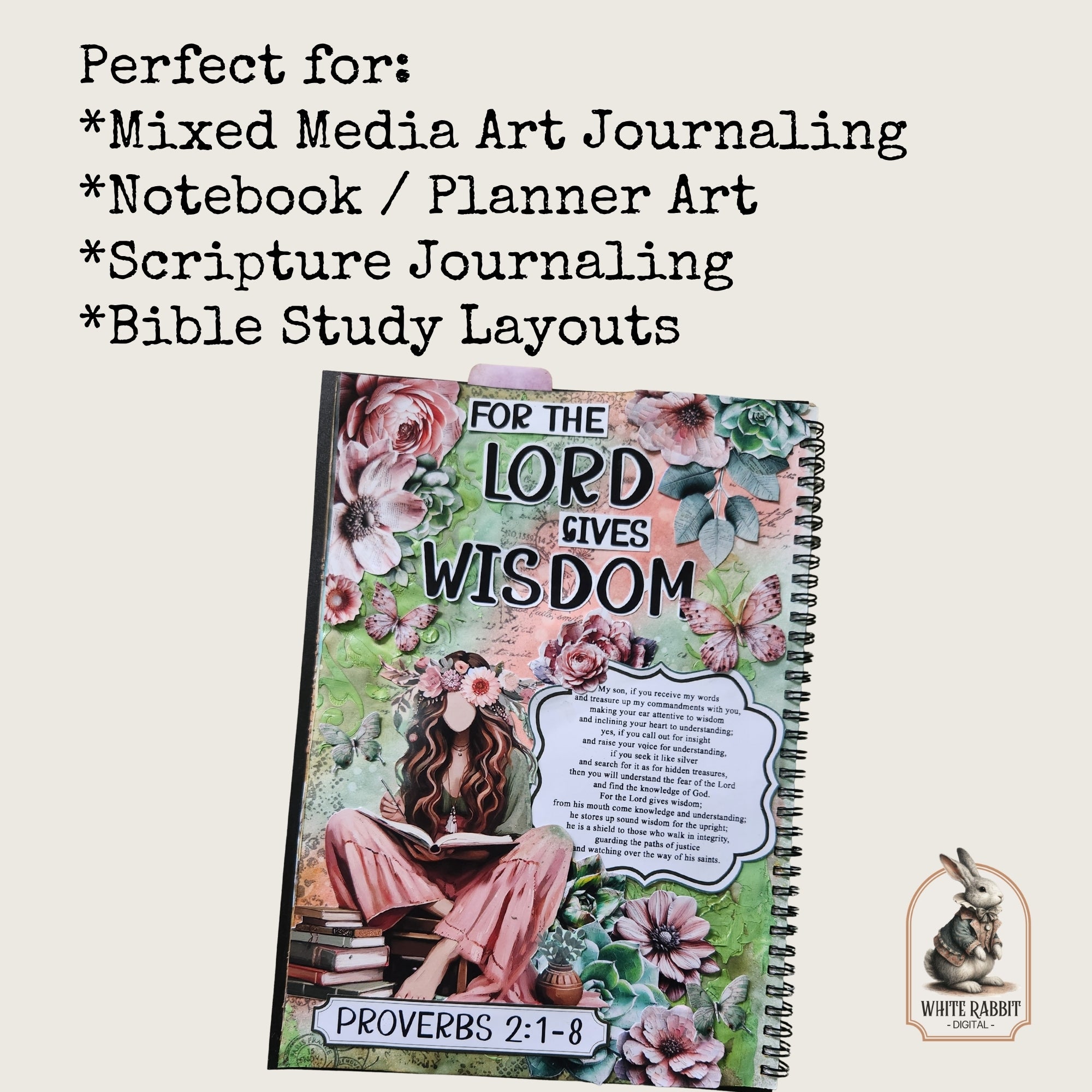 Proverbs 2:1-8 A4 Bible Journaling | Faceless Woman Art | Rose Gold, Sage Printable | Christian