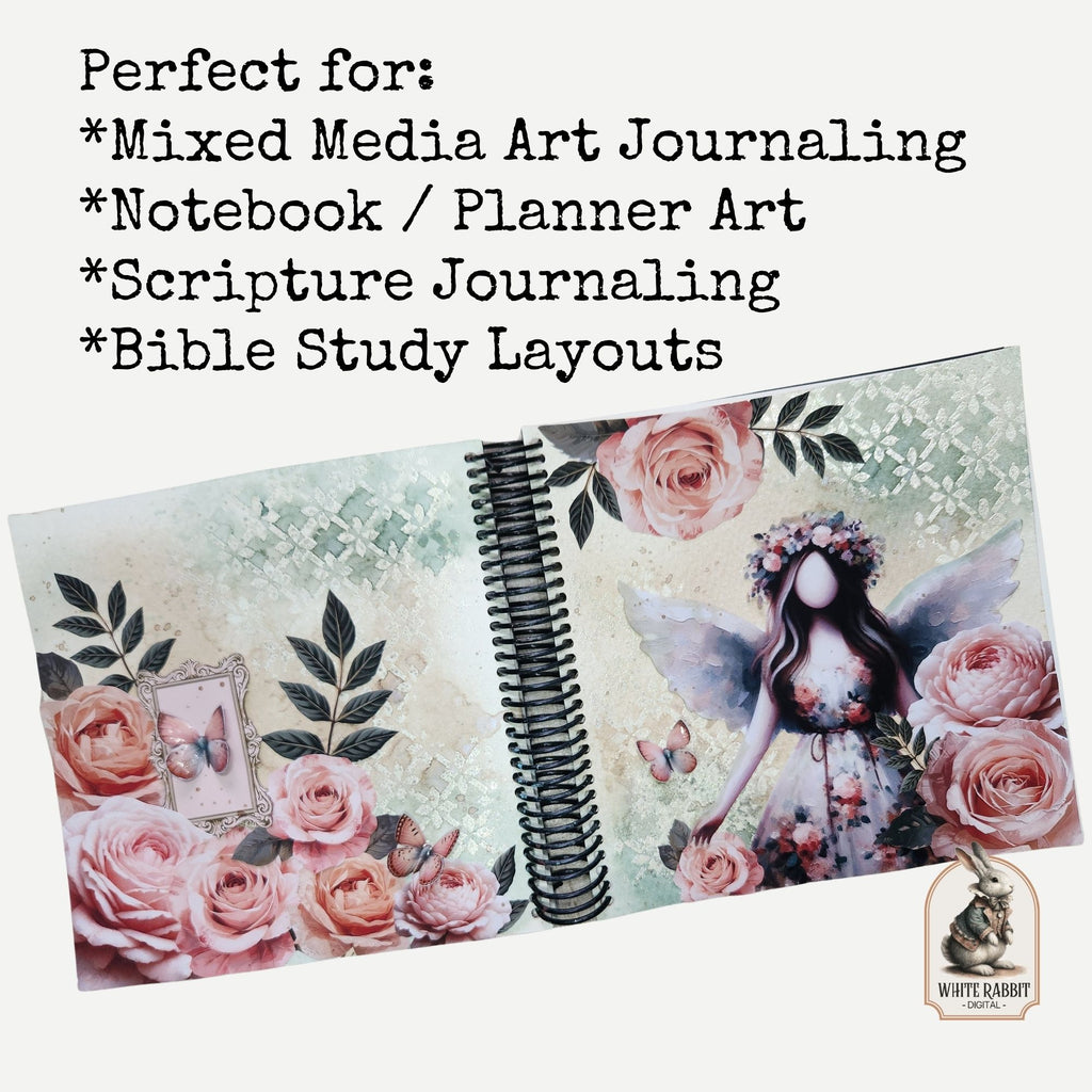 Clip Art for Bible Journaling | Mixed Media & Junk Journaling | Roses Faceless Angel | Instant Download Download
