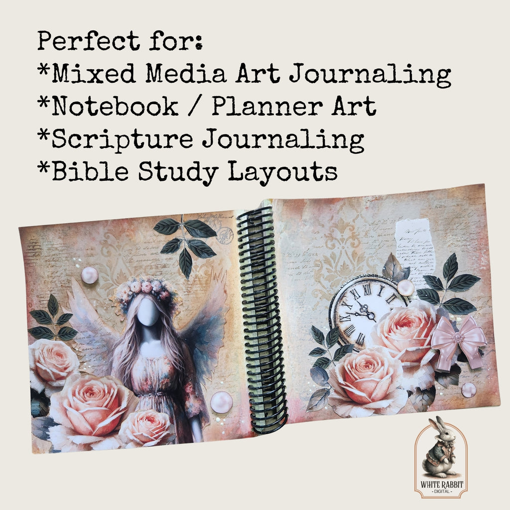 Clip Art - Bible Journaling - Fussy Cut Elements - Junk Journaling - Vintage Peach Roses Faceless Angel