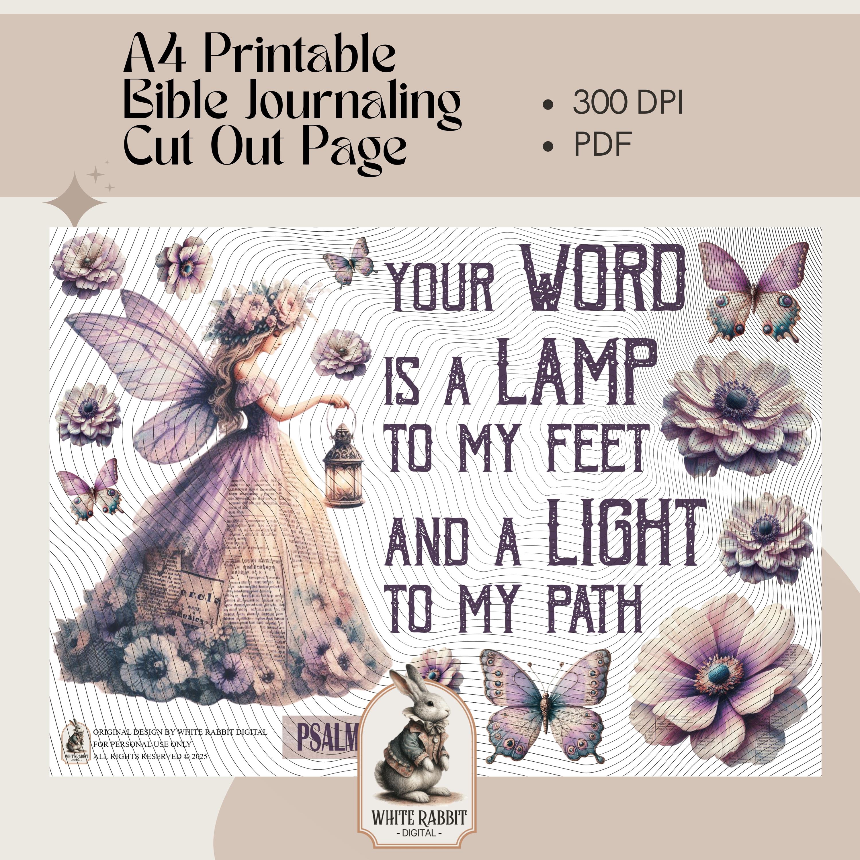 Vintage Purple Bible Journal Double Page | Light to my Path, Psalm 119:105 (PDF)
