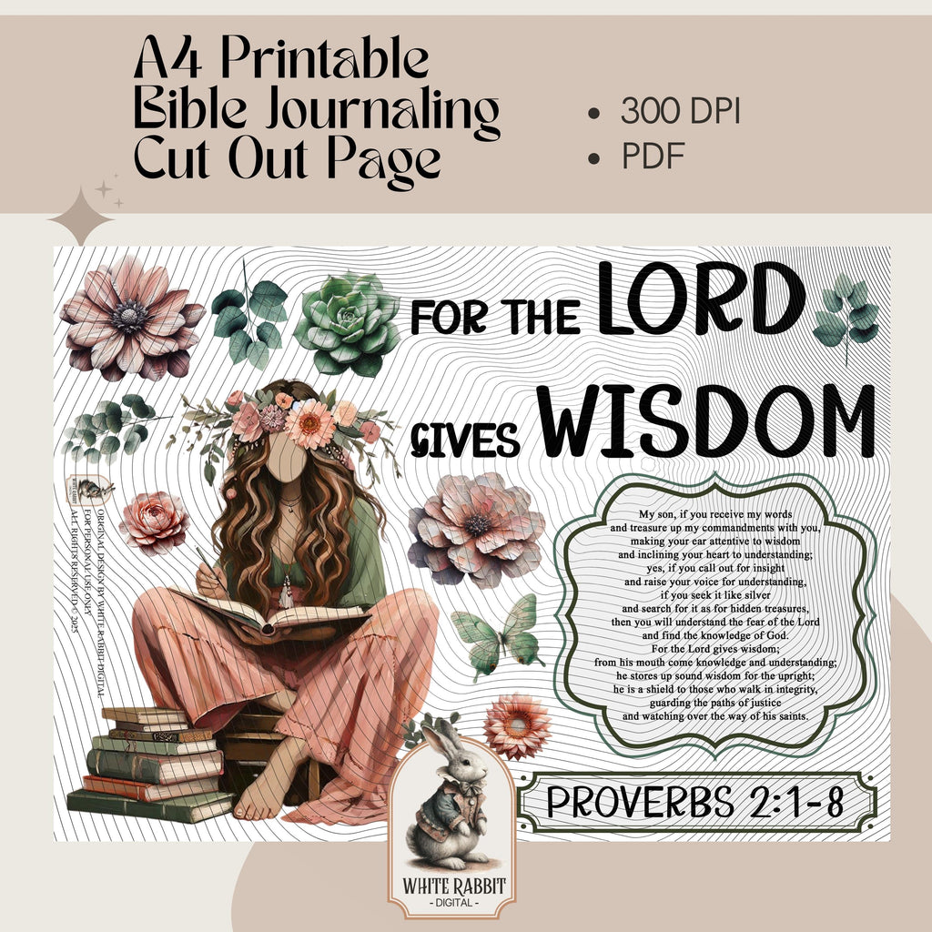 Proverbs 2:1-8 A4 Bible Journaling | Faceless Woman Art | Rose Gold, Sage Printable | Christian