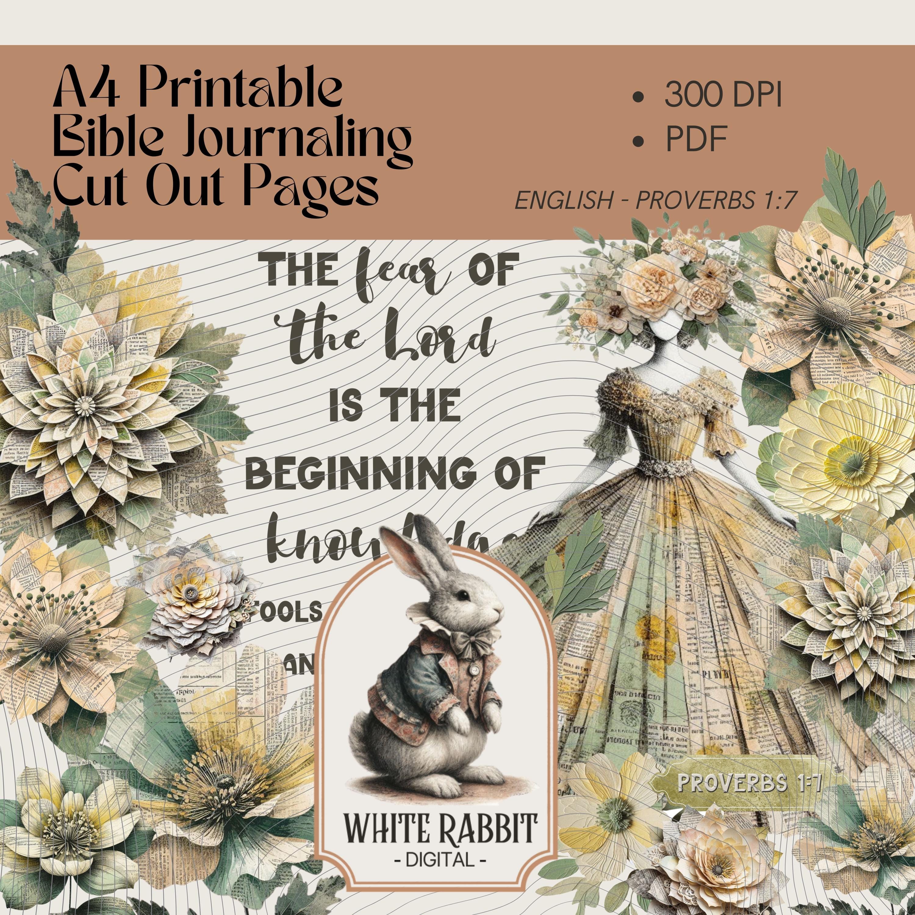 Bible Journaling Printable A4 | Proverbs 1:7 | Vintage Paper Dress & Flower Cut-Outs | (PDF)