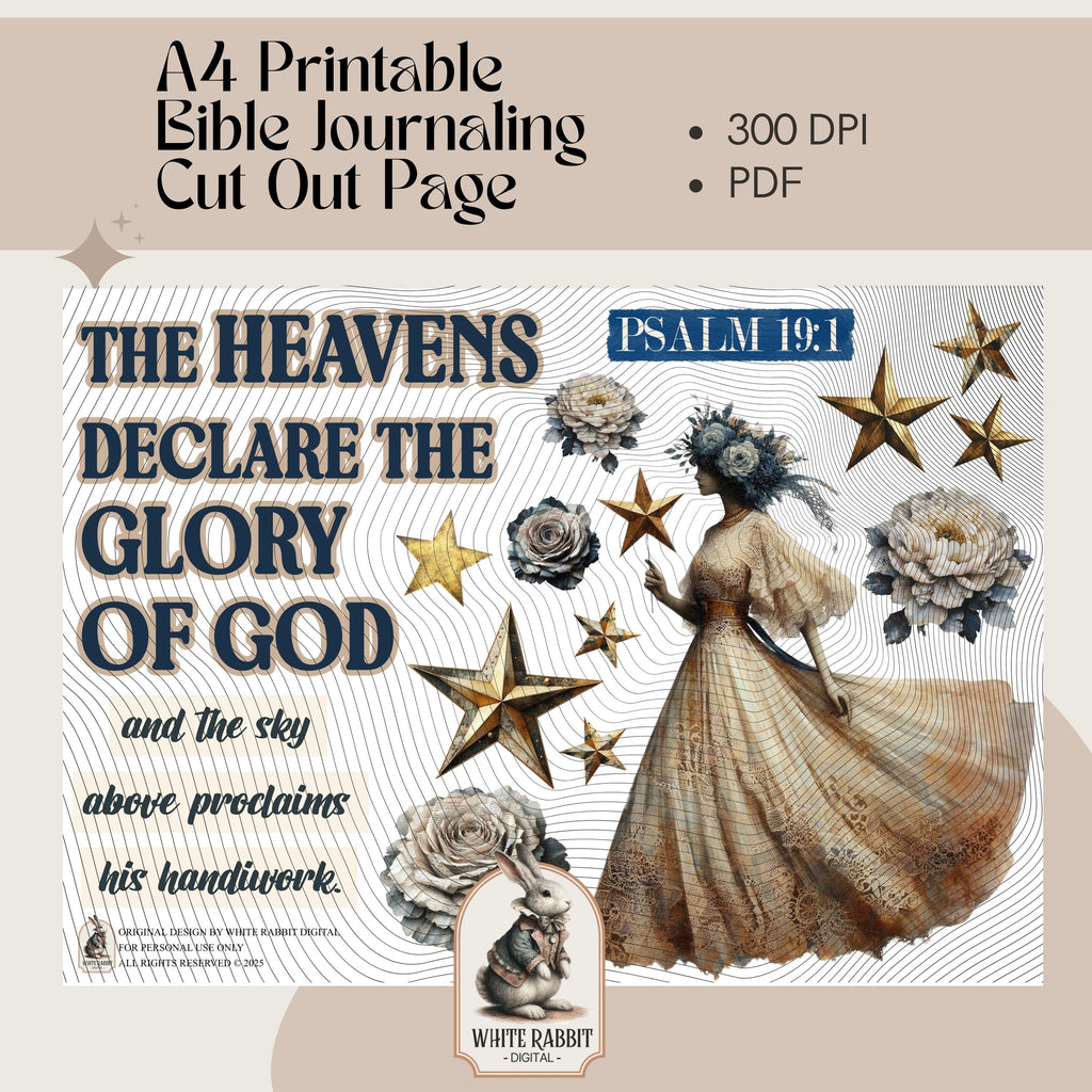 The heavens declare the Glory of God Bible Journal Page | Golden Stars, Psalm 19:1 (PDF)
