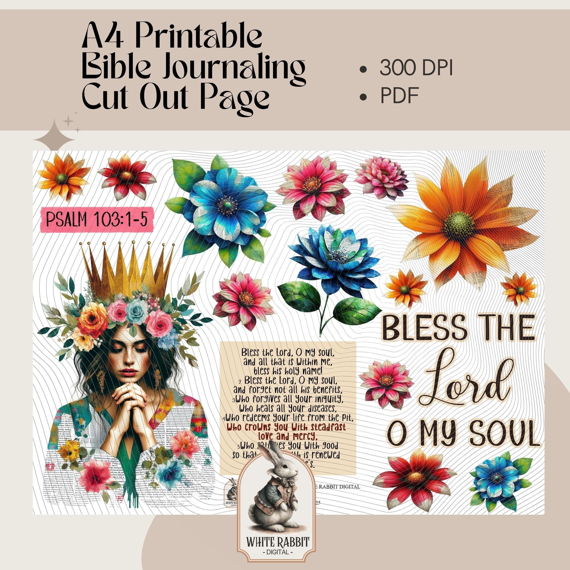 Psalm 103:1-5 Printable | Christian Art, Colorful Floral Crown (Digital Download)