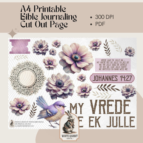 Afrikaans Bible Journal Page | Lilac Flowers, Johannes 14:27 (PDF)