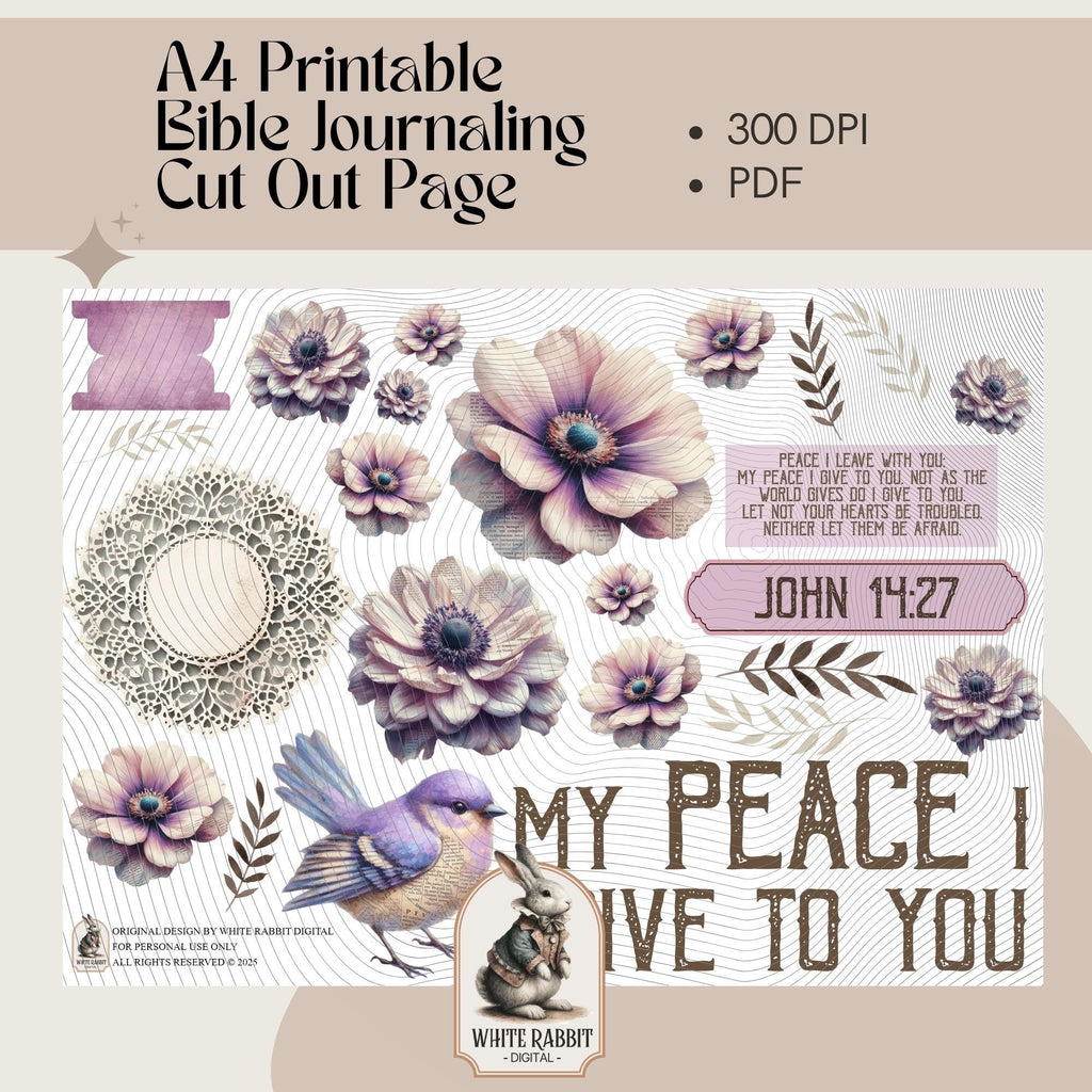 John 14:27 Christian Print | Lilac Bird and Flowers Bible Journaling (Instant Download)