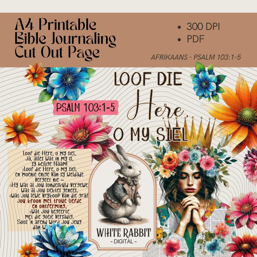 Afrikaans Christian Art Journaling Page | Psalm 103:1-5 (Digital Download)
