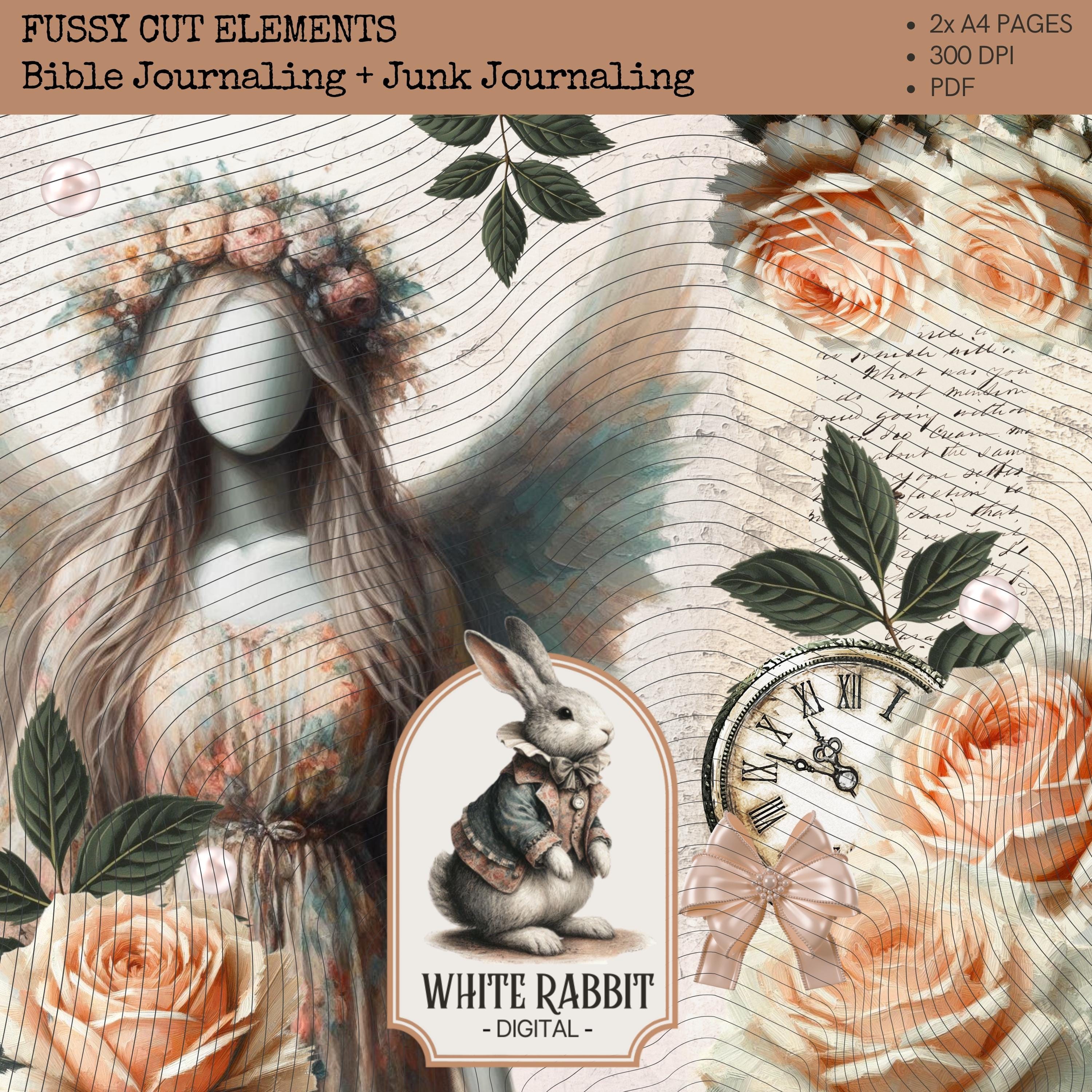 Clip Art - Bible Journaling - Fussy Cut Elements - Junk Journaling - Vintage Peach Roses Faceless Angel