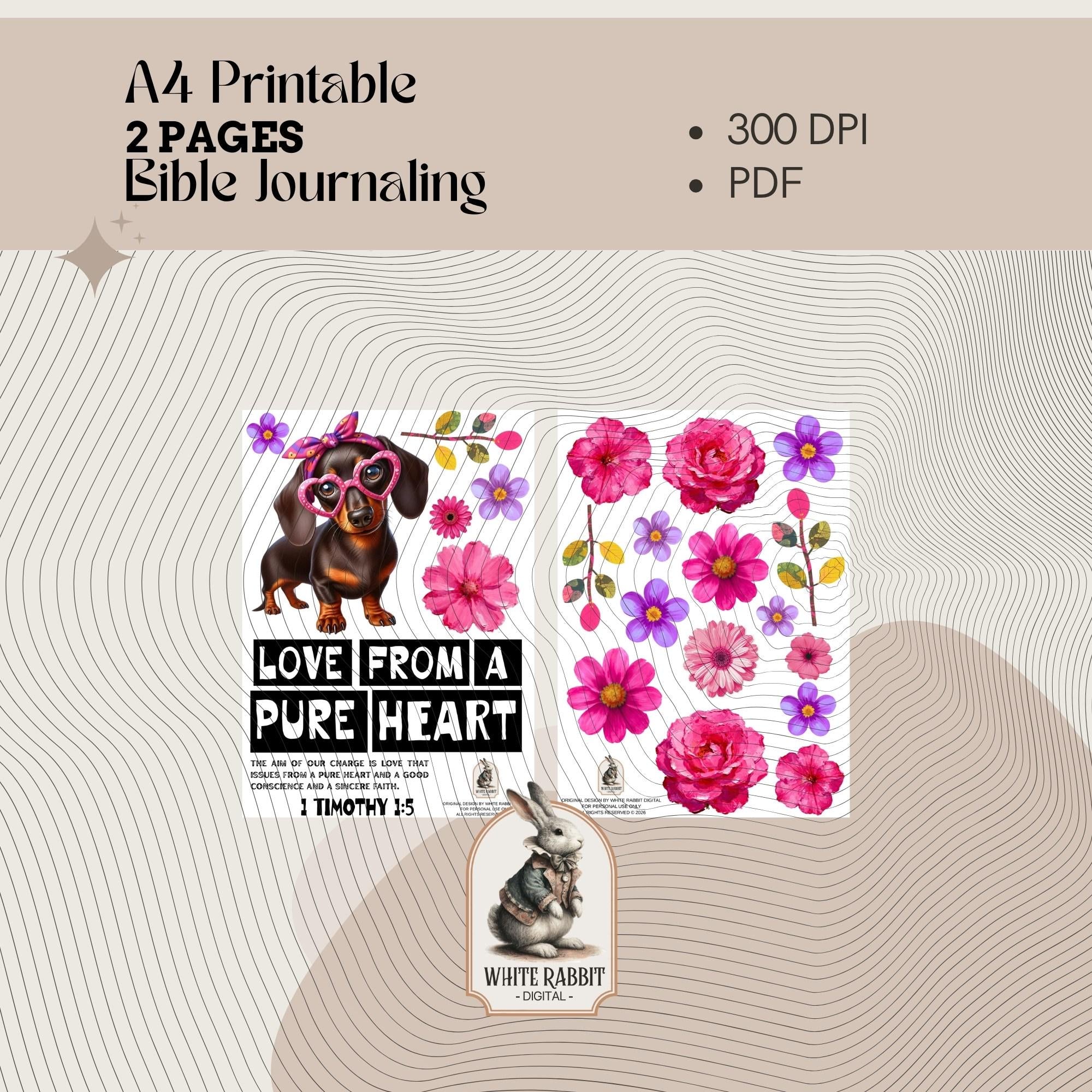 Bible Journaling- 1 Timothy 1:5 - Love from a Pure Heart  - Digital File PDF - Printable