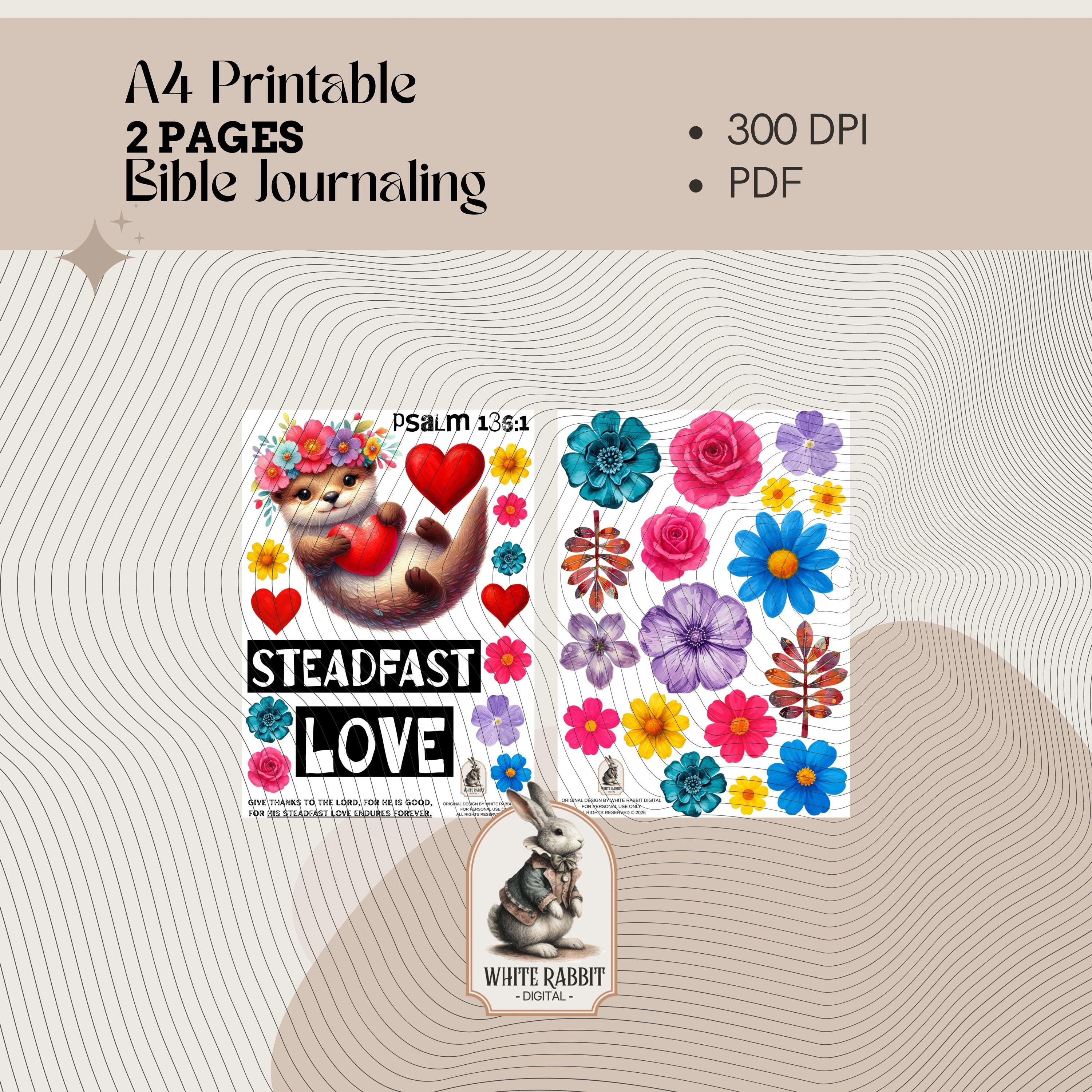 Bible Journaling- Psalm 136:1 - Steadfast Love  - Digital File PDF - Printable