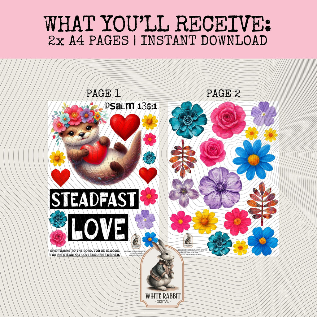 Bible Journaling Kit | Psalm 136:1 - Steadfast Love | Sweet Otter Design | Instant Download