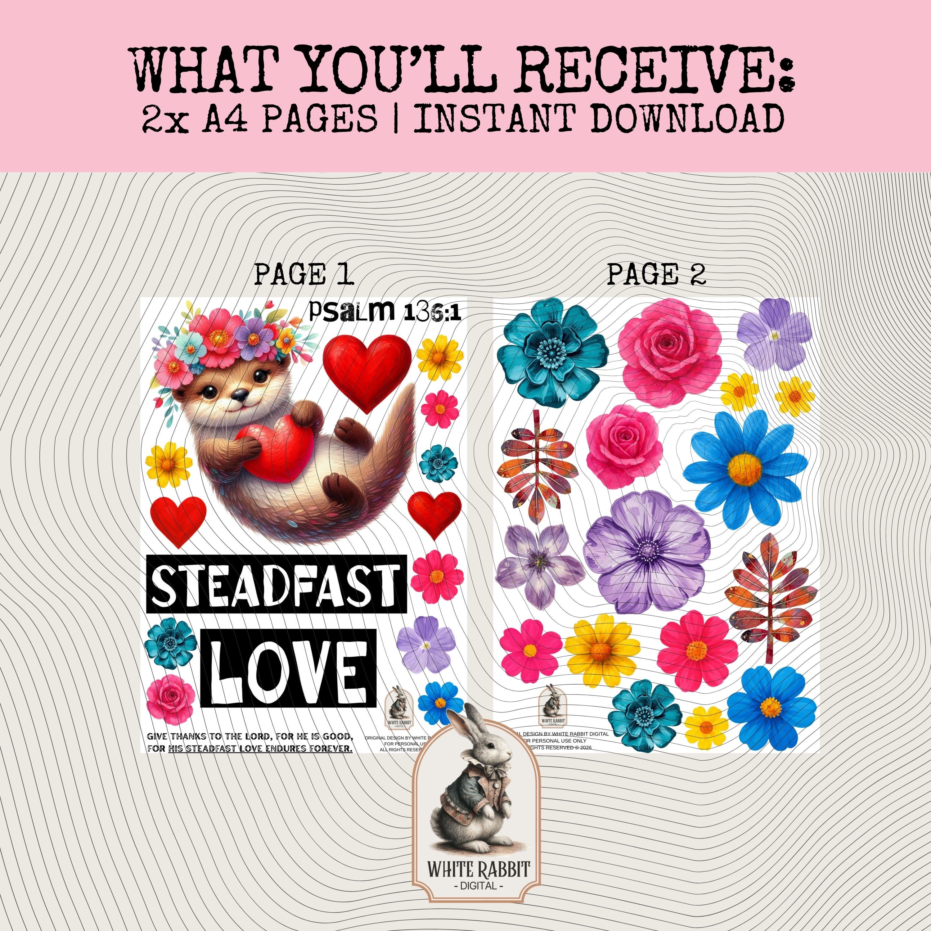 Bible Journaling Kit | Psalm 136:1 - Steadfast Love | Sweet Otter Design | Instant Download
