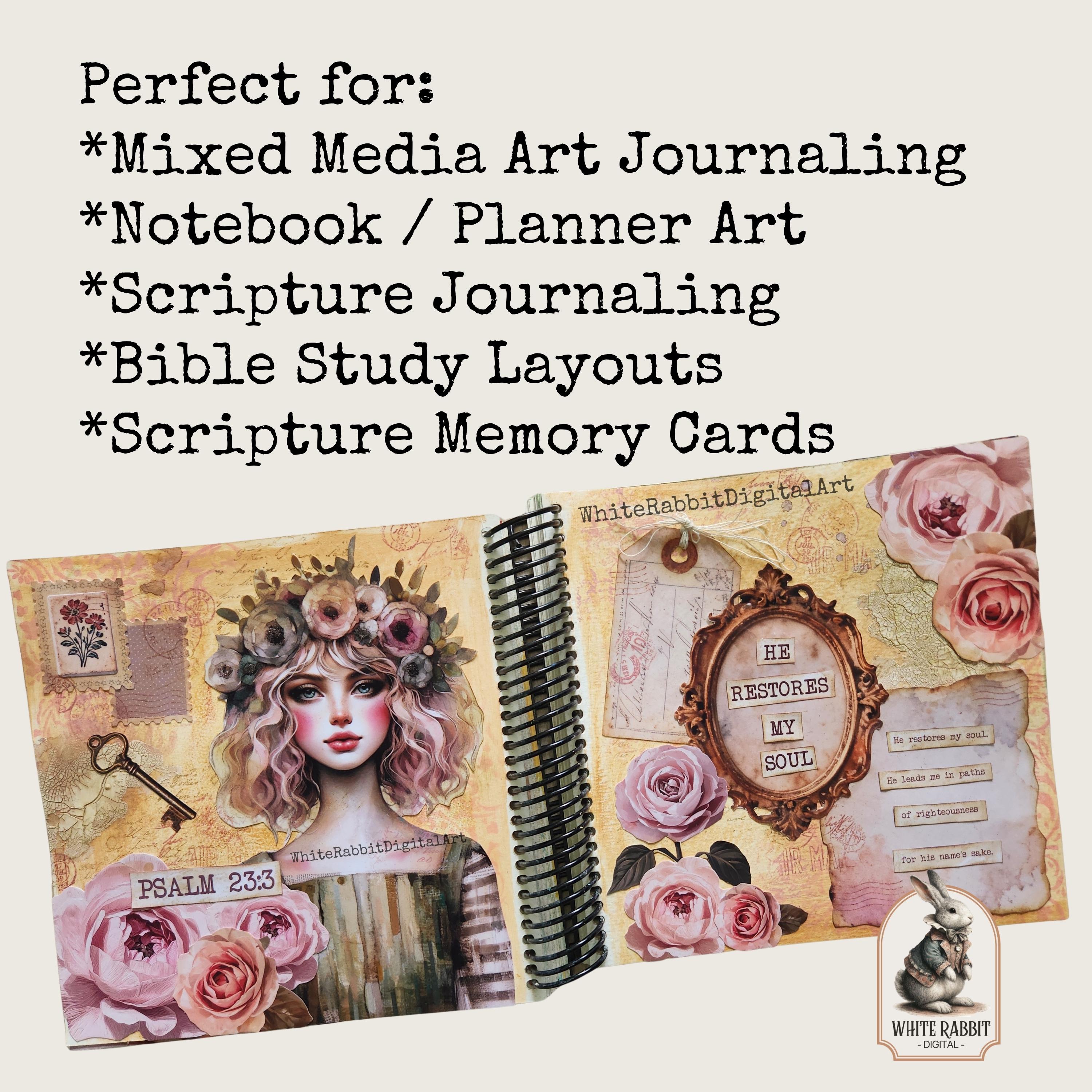 Vintage Floral Bible Journaling Kit | Psalm 23:3 Fussy Cut Elements (PDF)