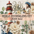 Vintage Lighthouse Bible Journaling Kit | John 8:12 | Follow the Light | Fussy Cut Elements (PDF)