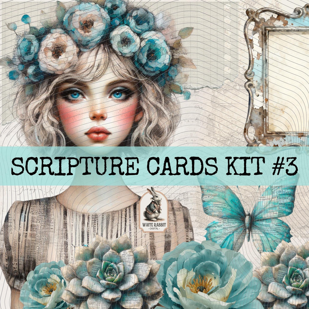 Scripture Cards Kit 3 - Instant Download - Fussy Cut Elements for Mixed Media