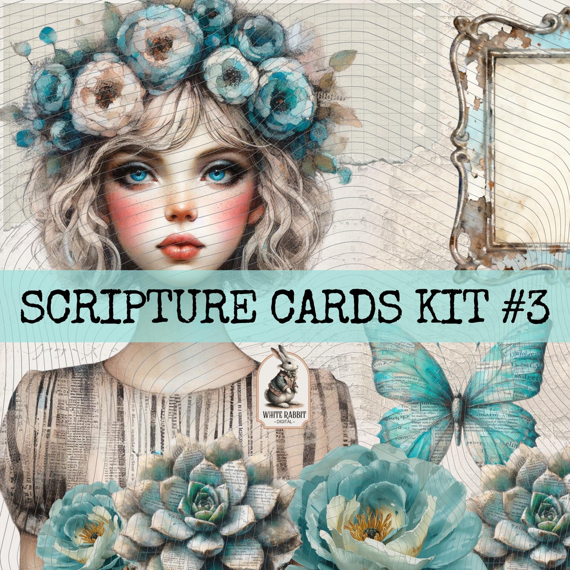 Scripture Cards Kit 3 - Instant Download - Fussy Cut Elements for Mixed Media
