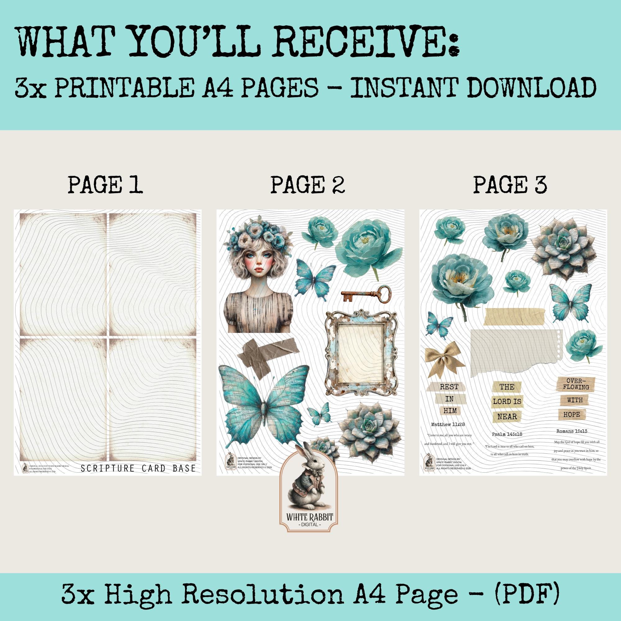 Scripture Cards Kit 3 - Instant Download - Fussy Cut Elements for Mixed Media