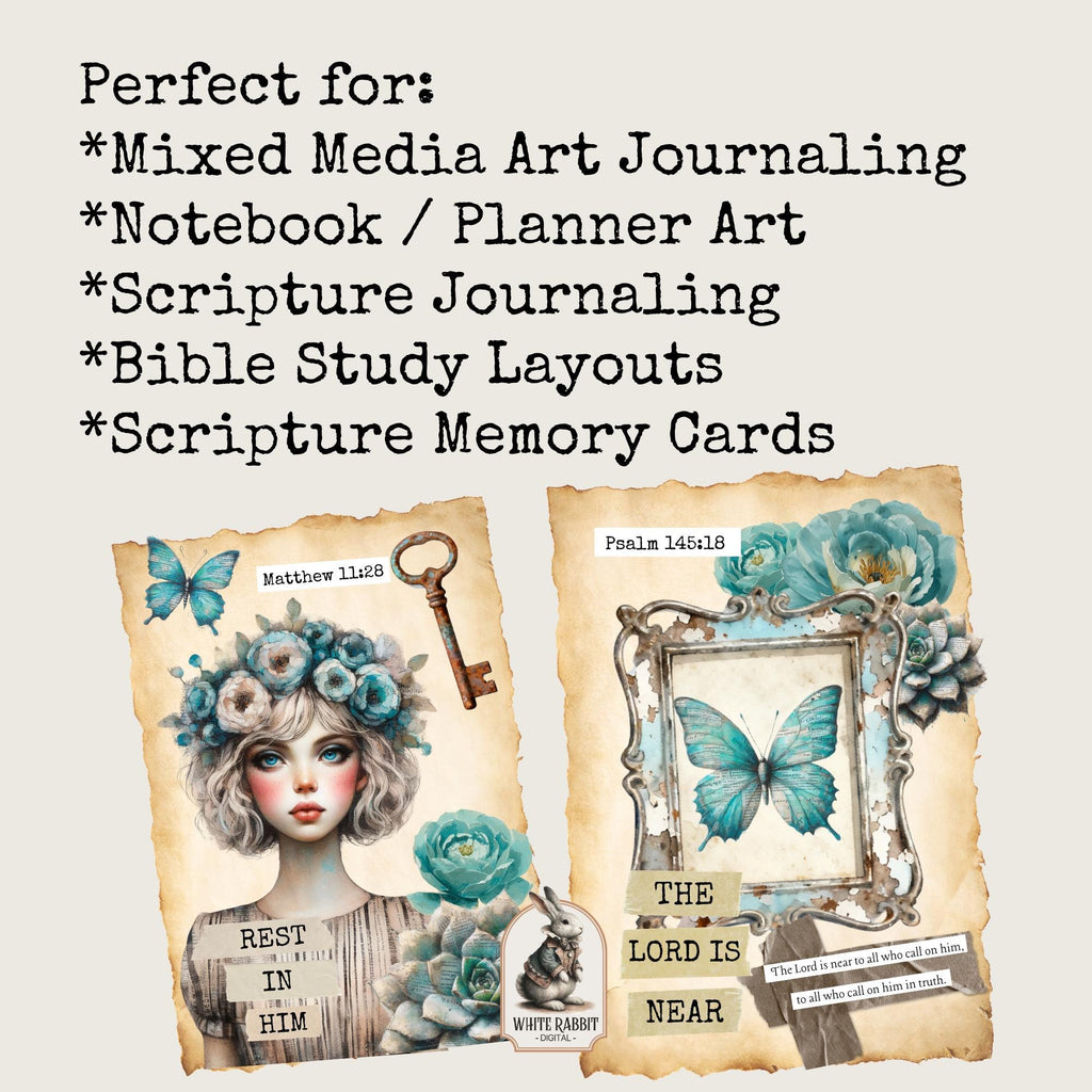 Scripture Cards Kit 3 - Instant Download - Fussy Cut Elements for Mixed Media