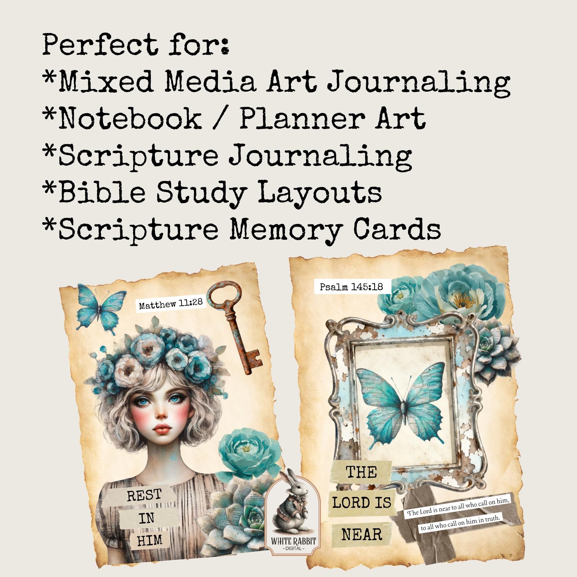 Scripture Cards Kit 3 - Instant Download - Fussy Cut Elements for Mixed Media